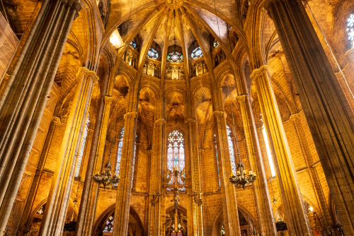 Interior view of the Barcelona Cathedral in Barcelona, Catalonia, Spain