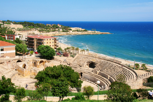 Ancient Roman Amphitheater at the Tarragona coast, Catalonia, Spain
