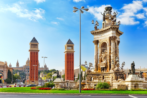 View of Placa De Espanya (Square of Spain) on a beautiful Sunny day in Barcelona, Catalonia, Spain