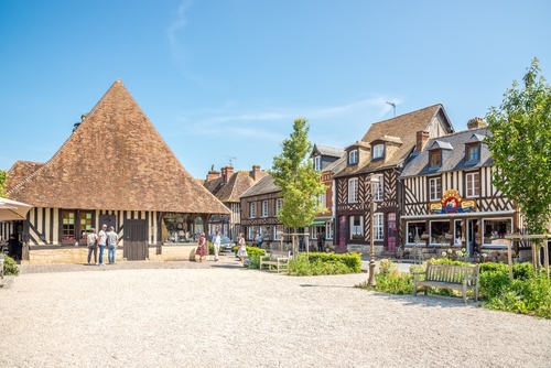 In the streets of Beuvron-en-Auge village. Beuvron-en-Auge is a commune in the Calvados department in Normandy, France