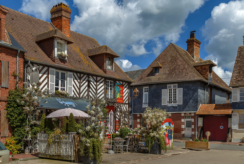 Historical half-timbered houses in Beuvron-en-Auge, Normandy, France