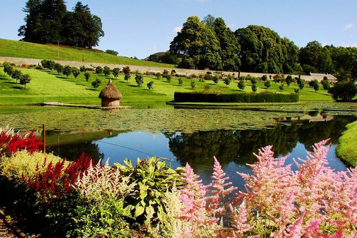 Hercules Garden of Blair Castle, home of the Duke of Athool, seen from the garden, Cairngorms National Park, Perthshire, Scotland, UK