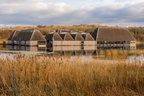 Brockholes floating visitor centre in winter sunshine, the Lake District National Park, Cumbria, England, UK