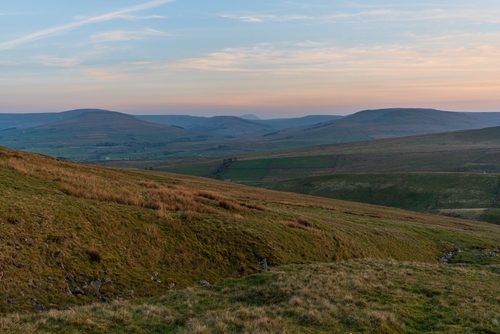 View at the Yorkshire Dales landscape from the Buttertubs Pass (Cliff Gate Rd) between Thwaite and Simonstone, North Yorkshire, England, United Kingdom
