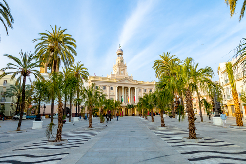 Old city hall and square at the city of Cadiz, Andalusia, Spain