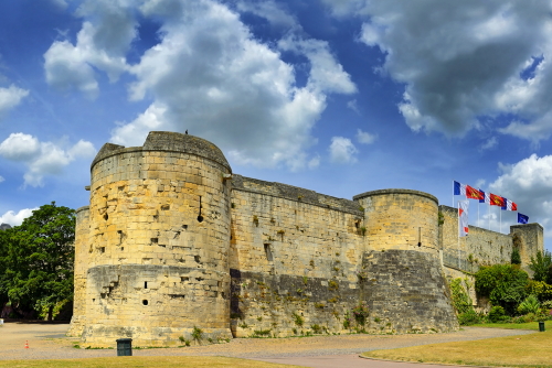 Castle walls of Caen castle - 1060, William of Normandy established a new stronghold in Caen. Norman town of Caen in the Calvados departement in Normandy, France
