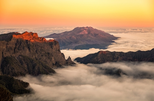 View from Mirador de Los Andenes at Sunset at the Caldera de Taburiente National Park, La Palma Island, The Canary Islands, Spain