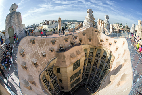 Roof of modernist house Case Mila also known as La Pedrera designed by Antoni Gaudi in Barcelona, Catalonia, Spain