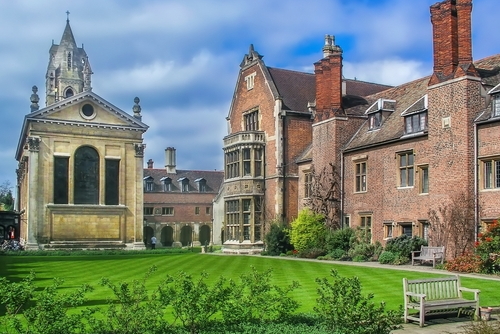 Exterior view of Pembroke College with chapel, Cambridge, England, UK