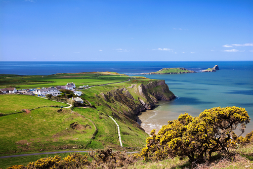View of Rhossili Bay, Worms Head, Gower Peninsula, Wales, United Kingdom