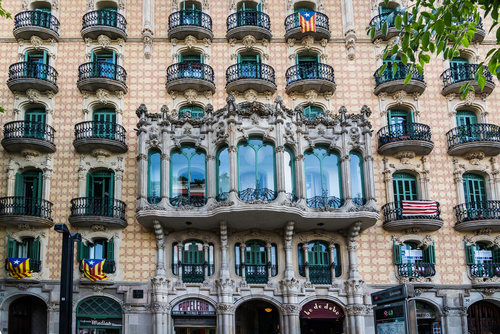 The facade of Casa Calvet, designed by Antonio Gaudi in Barcelona, Catalonia, Spain