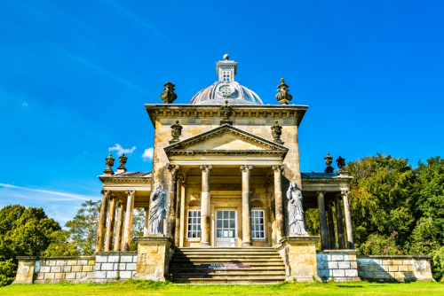 View of the Temple of the Four Winds Lake at Castle Howard in North York Moors National Park, Yorkshire, England, UK