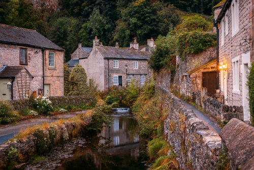 View of the picturesque village of Castleton, Peak District National Park, Derbyshire, England, United Kingdom