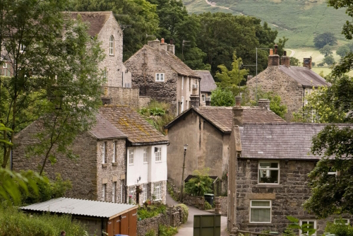 Houses view in the village of Castleton, Peak District National Park, Derbyshire, England, United Kingdom