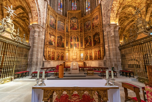 Main Altar and Altarpiece of The Cathedral of the Saviour (Catedral de Cristo Salvador), Catholic church in Avila in the south of Old Castile, Spain
