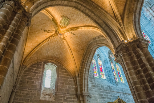 Interior view of the romanesque and gothic cathedral, Catedral del salvador de Avila in Avila, Spain