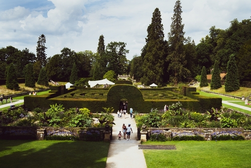 Gardens in Chatsworth house, located in the Peak District National Park, Derbyshire, England, UK