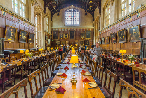 The great hall of Christ Church, University of Oxford, England, UK. It is the center of college life where academic community congregates to dine each day