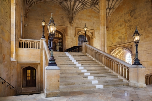 Stairs inside of Christ Church College, Oxford University, Oxfordshire, England, United Kingdom