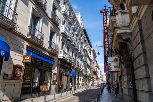 Barquillo Street in Chueca quarter in Central Madrid. It is a main shopping street with trendy stores and restaurants, Spain