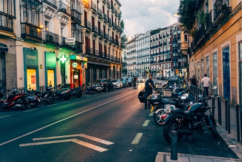 Street scene in Chueca Quarter a trendy quarter, known as Madrid gay neighborhood. Salesas area, Spain