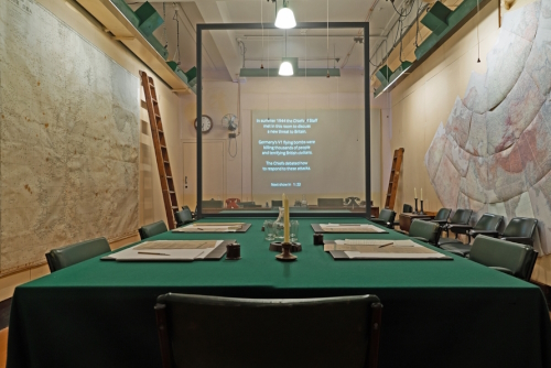 The Churchill War Rooms, Chiefs of Staff Conference room with wall maps in London, England, UK