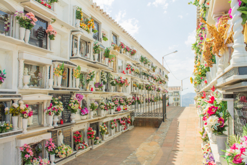 Cemetery of Comares, inside the 8th Century Moorish Fortress town. Comares, white village up on the hill of Malaga mountains, near Malaga, Andalusia, Spain