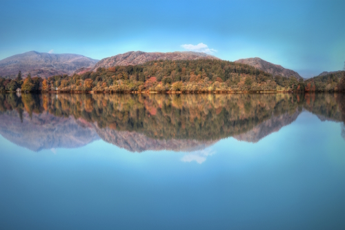 Magnificent reflection over Coniston Water lake, the Lake District National Park, Cumbria, England, UK