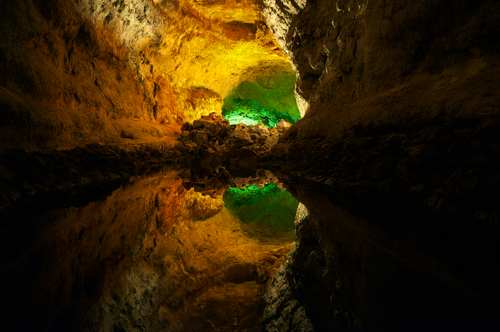 Beautiful view of Cueva de los Verdes, Green Cave in Lanzarote Island, Canary Islands, Spain