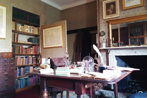 Charles Darwin working room in the history of science, Down House, the home of Charles Darwin where he wrote 'On the Origin of Species', Kent, England, UK