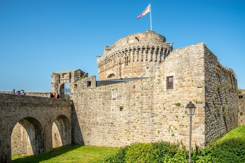 View at the Castle of Dinan in the streets of town. Dinan is a walled Breton town in France