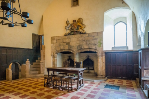 Indoor sight in Doune Castle, medieval stronghold near the village of Doune, in the Stirling district of central Scotland, United Kingdom