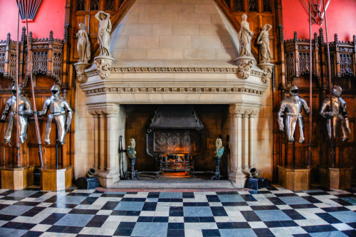 An interior view of the great hall's decoration at Edinburgh Castle in Edinburgh, Scotland, United Kingdom