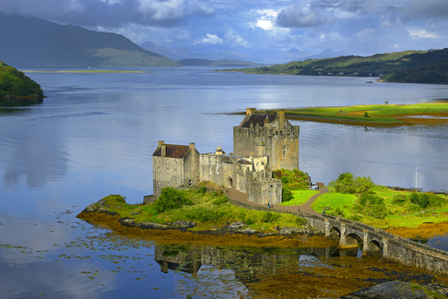 Exterior view of the Eilean Donan Castle of Scotland, allegedly the most photographed castle in the world, Isle of Skye, Scotland, UK