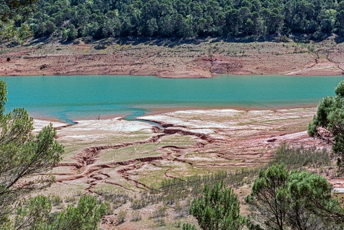 View of the turquoise waters of the Tranco Reservoir, Tranco de Beas, Sierra De Cazorla Natural Park, Segura and Las Villas, Jaen, Andalusia, Spain
