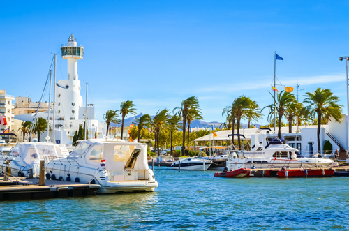 Empuriabrava with yachts, boats and waterways in Costa Brava, Catalonia, Spain