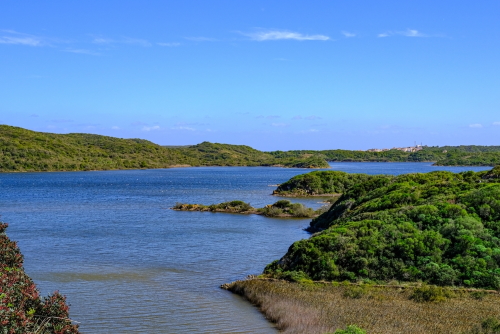 View of a lagoon at the S'Albufera Natural Park on Mallorca island, Balaeric Islands, Spain