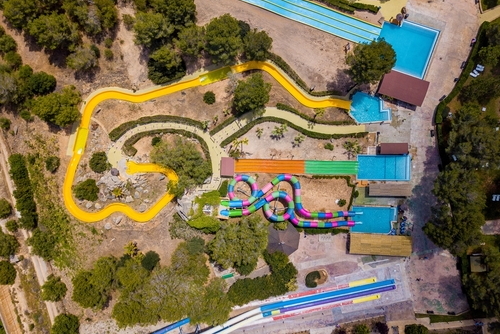 Aerial view of Aqualand El Arenal, Palma de Mallorca, Mallorca island, Balearic Islands, Spain