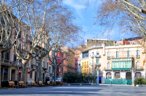 View of the center in downtown Figueres, Catalonia, Spain