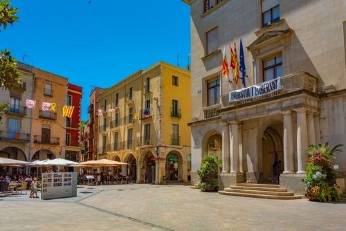 Street in the center of Spanish town Figueres, Catalonia, Spain