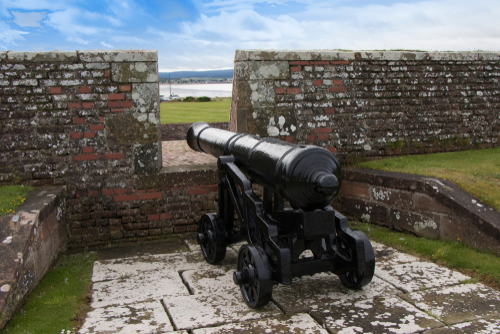 View of a canon in Fort George historic fortress, in the Highlands, Scotland, United Kingdom