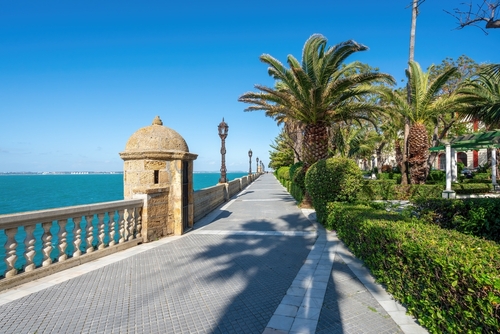 Paseo Santa Barbara at Genoese park (Parque Genoves) in Cadiz, Andalusia, Spain