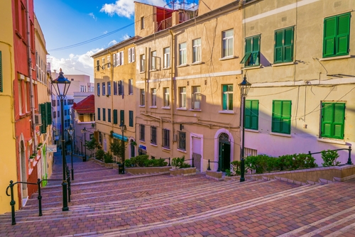 View of a colorful narrow street in Gibraltar, Andalusia, Spain