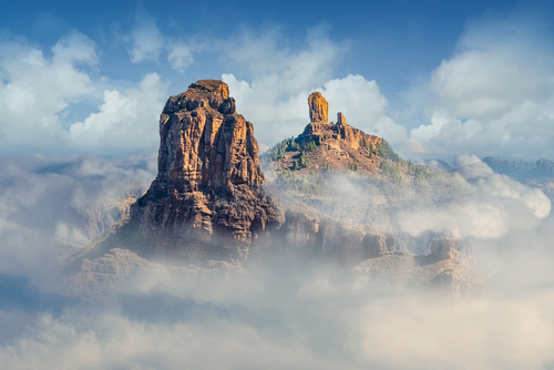 Landscape with Roque Bentayga and Roque Nublo in the background, Gran Canaria Island, Canary Islands, Spain
