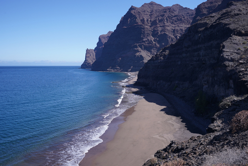 View of the secluded Güigüi beaches in La Aldea de San Nicolas, Gran Canaria island, The Canary Islands, Spain