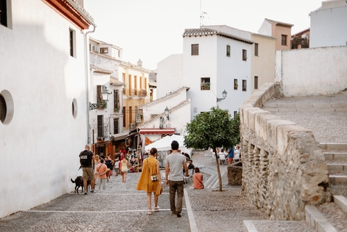 Daily atmosphere of a Summer afternoon in the old quarter of Albaicin, Granada, Andalusia, Spain