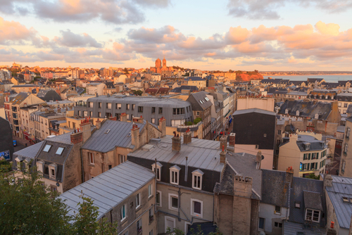 The old port town Granville in the evening, Normandy, France