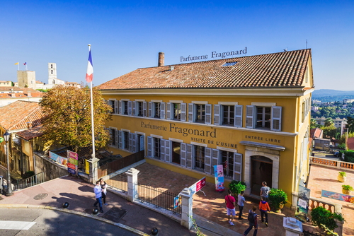 Parfumerie Fragonard exterior facade, it is one of the older factories in the world capital of perfumes located in the city of Grasse in the French Riviera, Cote d'Azur, France