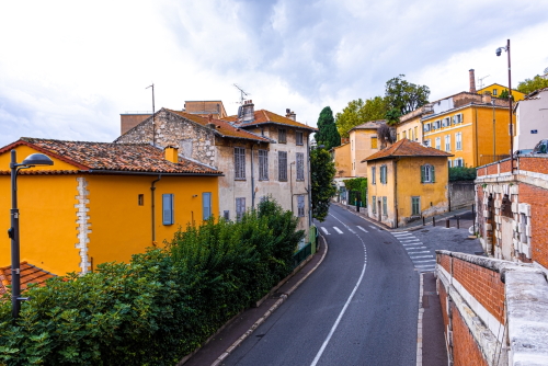 View of the streets and colorful houses in the city of Grasse in the French Riviera, Cote d'Azur, France