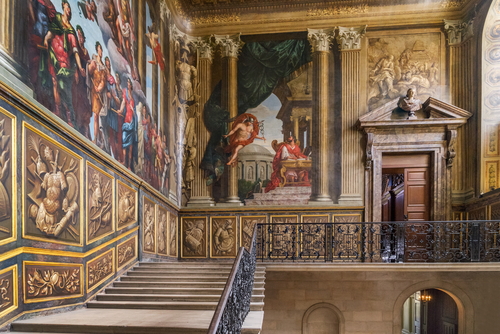 Interior view of Hampton Court Palace in Richmond, London, United Kingdom. Hampton Court is a royal palace, it has not been inhabited by the British Royal Family since the 18th century